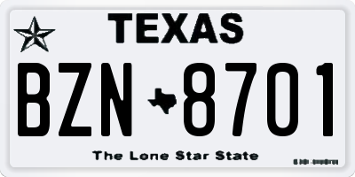 TX license plate BZN8701
