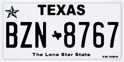 TX license plate BZN8767
