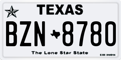 TX license plate BZN8780