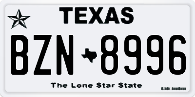 TX license plate BZN8996
