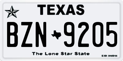 TX license plate BZN9205