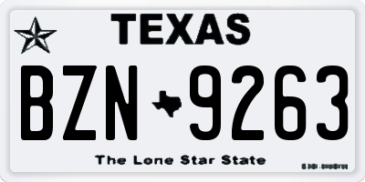 TX license plate BZN9263