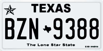 TX license plate BZN9388