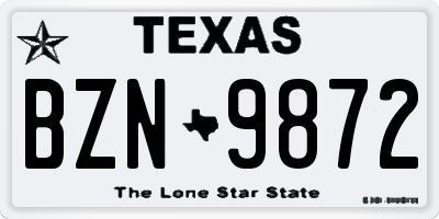 TX license plate BZN9872