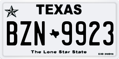TX license plate BZN9923