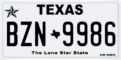 TX license plate BZN9986