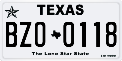 TX license plate BZO0118