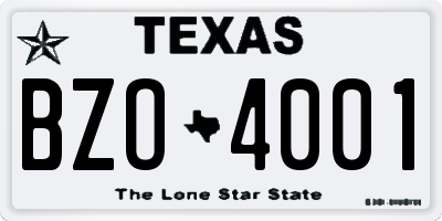TX license plate BZO4001