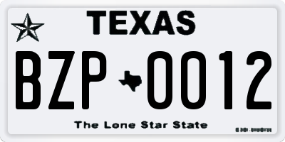TX license plate BZP0012
