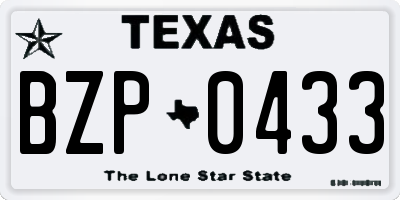 TX license plate BZP0433
