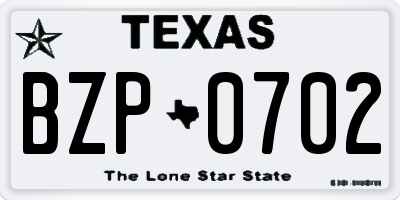 TX license plate BZP0702