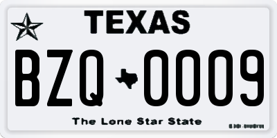 TX license plate BZQ0009