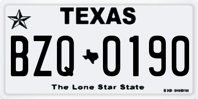 TX license plate BZQ0190