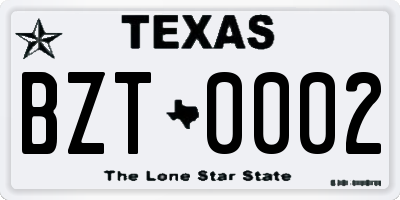 TX license plate BZT0002