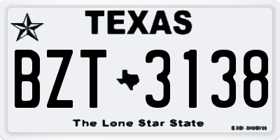 TX license plate BZT3138