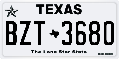 TX license plate BZT3680