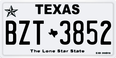 TX license plate BZT3852