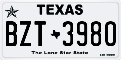 TX license plate BZT3980