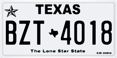 TX license plate BZT4018
