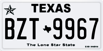 TX license plate BZT9967