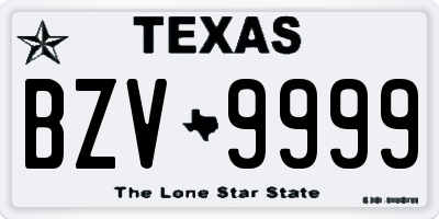 TX license plate BZV9999