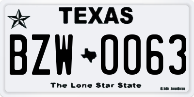 TX license plate BZW0063