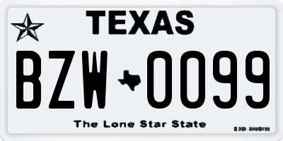 TX license plate BZW0099