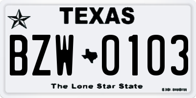 TX license plate BZW0103