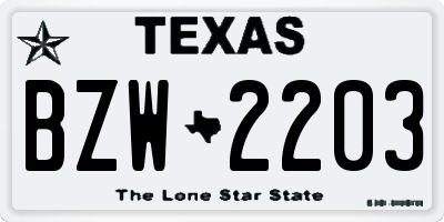TX license plate BZW2203