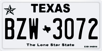 TX license plate BZW3072