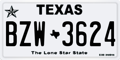 TX license plate BZW3624