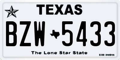 TX license plate BZW5433