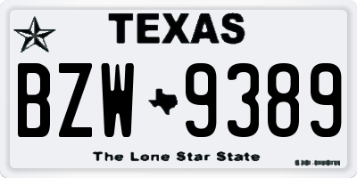 TX license plate BZW9389