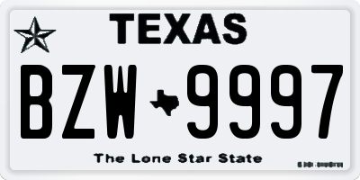TX license plate BZW9997