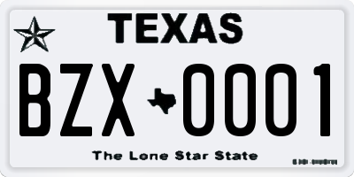 TX license plate BZX0001