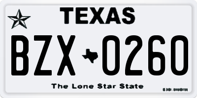 TX license plate BZX0260