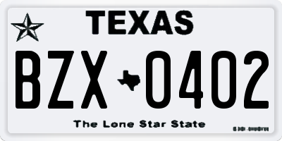 TX license plate BZX0402