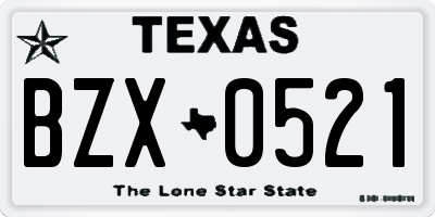 TX license plate BZX0521