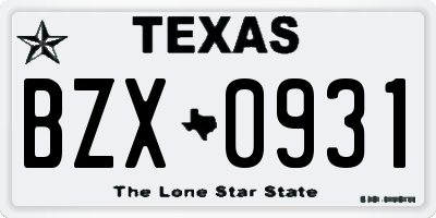 TX license plate BZX0931