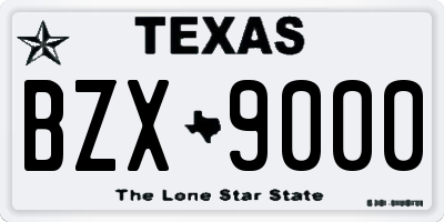 TX license plate BZX9000
