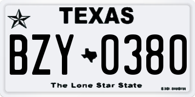 TX license plate BZY0380