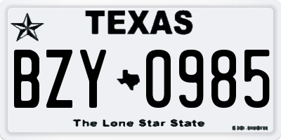 TX license plate BZY0985