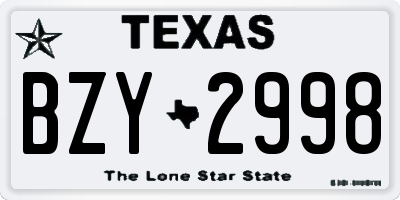 TX license plate BZY2998