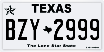 TX license plate BZY2999