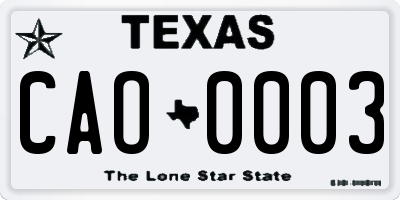 TX license plate CAO0003