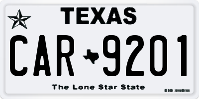 TX license plate CAR9201