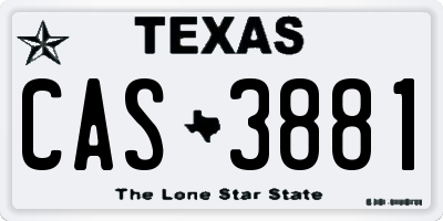 TX license plate CAS3881