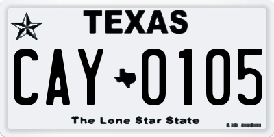 TX license plate CAY0105