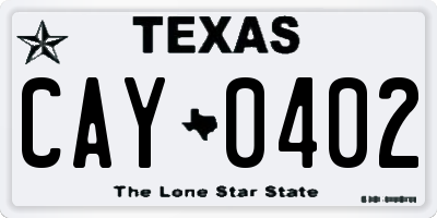 TX license plate CAY0402