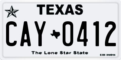 TX license plate CAY0412